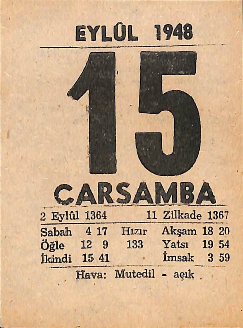 15 Eylül 1948 Takvim Yaprağı - Doğum Günü Hediyesi EFMN14392 - 1