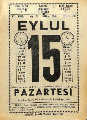 15 Eylül 1969 Takvim Yaprağı - Doğum Günü Hediyesi EFM(N)11143 - 1