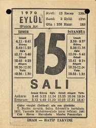 15 Eylül 1970 Takvim Yaprağı - Doğum Günü Hediyesi EFM(N)9891 - 1