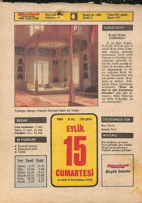 15 Eylül 1984 Takvim Yaprağı - Doğum Günü Hediyesi EFM(N)9794 - 2