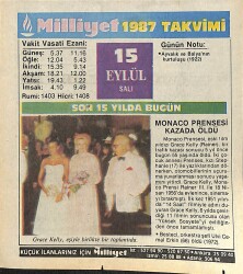 15 Eylül 1987 Takvim Yaprağı - Doğum Günü Hediyesi EFMN14132 - Gökçekoleksiyon