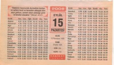 15 Eylül 2008 Takvim Yaprağı EFM(N)2921 - 1