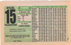 15 Eylül 2008 Takvim Yaprağı EFM(N)2955 - 3