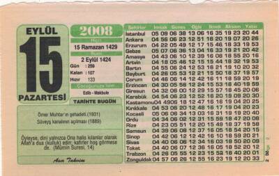 15 Eylül 2008 Takvim Yaprağı EFM(N)2955 - 3