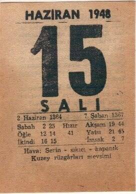 15 Haziran 1948 Takvim Yaprağı EFM(N)1400 - 2