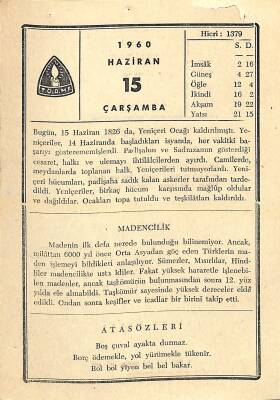 15 Haziran 1960 Takvim Yaprağı - Doğum Günü Hediyesi EFM(N)11367 - 1
