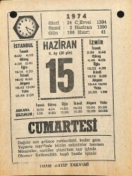 15 Haziran 1974 Takvim Yaprağı - Doğum Günü Hediyesi EFM(N)11960 - Gökçekoleksiyon