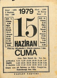 15 Haziran 1979 Takvim Yaprağı - Doğum Günü Hediyesi EFM(N)11845 - Gökçekoleksiyon