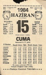 15 Haziran 1984 Takvim Yaprağı - Doğum Günü Hediyesi EFM(N)11508 - Gökçekoleksiyon