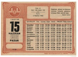 15 Haziran 1986 Takvim Yaprağı EFM1052 - Gökçekoleksiyon