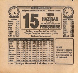 15 Haziran 1995 Takvim Yaprağı - Doğum Günü Hediyesi EFMN15460 - Gökçekoleksiyon