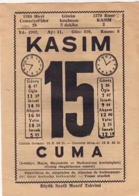 15 Kasım 1963 Takvim Yaprağı EFM(N)3685 - 2