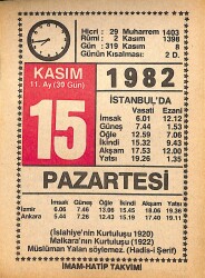 15 Kasım 1982 Takvim Yaprağı - Doğum Günü Hediyesi EFMN15976 - Gökçekoleksiyon