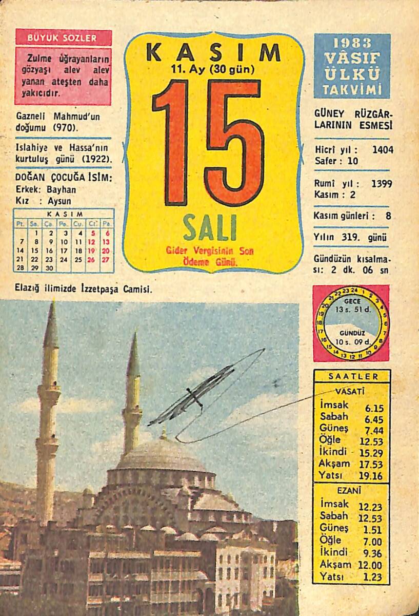 15 Kasım 1983 Takvim Yaprağı - Doğum Günü Hediyesi EFMN14708 - 1