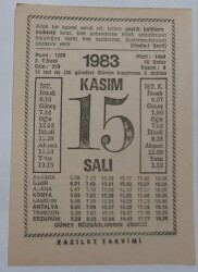15 Kasım 1983 Takvim Yaprağı - Doğum Günü Hediyesi EFM(N)6917 - Gökçekoleksiyon