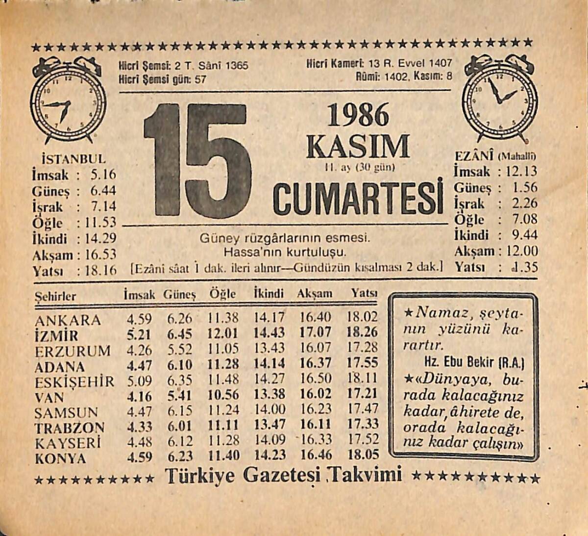 15 Kasım 1986 Takvim Yaprağı - Doğum Günü Hediyesi EFMN14887 - 1