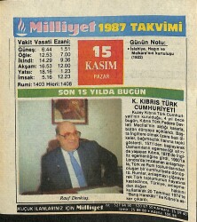 15 Kasım 1987 Takvim Yaprağı - Doğum Günü Hediyesi EFM(N)11946 - Gökçekoleksiyon