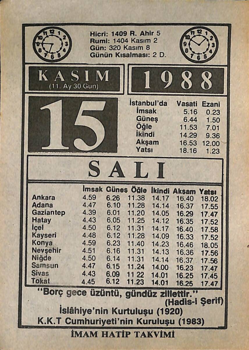 15 Kasım 1988 Takvim Yaprağı - Doğum Günü Hediyesi EFMN14615 - 1