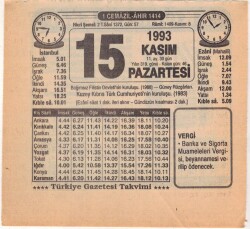15 Kasım 1993 Takvim Yaprağı EFM(N)3869 - 1