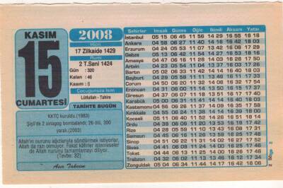 15 Kasım 2008 Takvim Yaprağı EFM(N)3811 - 3