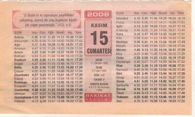 15 Kasım 2008 Takvim Yaprağı EFM(N)3899 - 1
