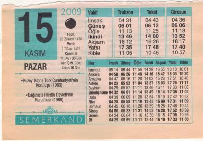 15 Kasım 2009 Takvim Yaprağı EFM(N)3839 - 1