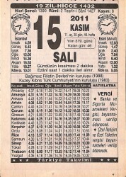 15 Kasım 2011 Takvim Yaprağı - Doğum Günü Hediyesi EFMN15274 - Gökçekoleksiyon
