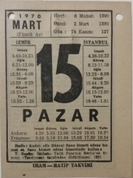 15 Mart 1970 Takvim Yaprağı - Doğum Günü Hediyesi EFM(N)7959 - 1