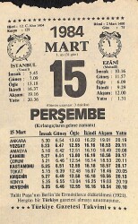 15 Mart 1984 Takvim Yaprağı - Doğum Günü Hediyesi EFM(N)11312 - Gökçekoleksiyon