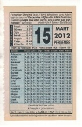 15 Mart 2012 Takvim Yaprağı EFM(N)1885 - 3