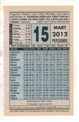 15 Mart 2012 Takvim Yaprağı EFM(N)1885 - 3