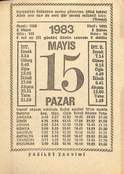 15 Mayıs 1983 Takvim Yaprağı - Doğum Günü Hediyesi EFM(N)11950 - Gökçekoleksiyon