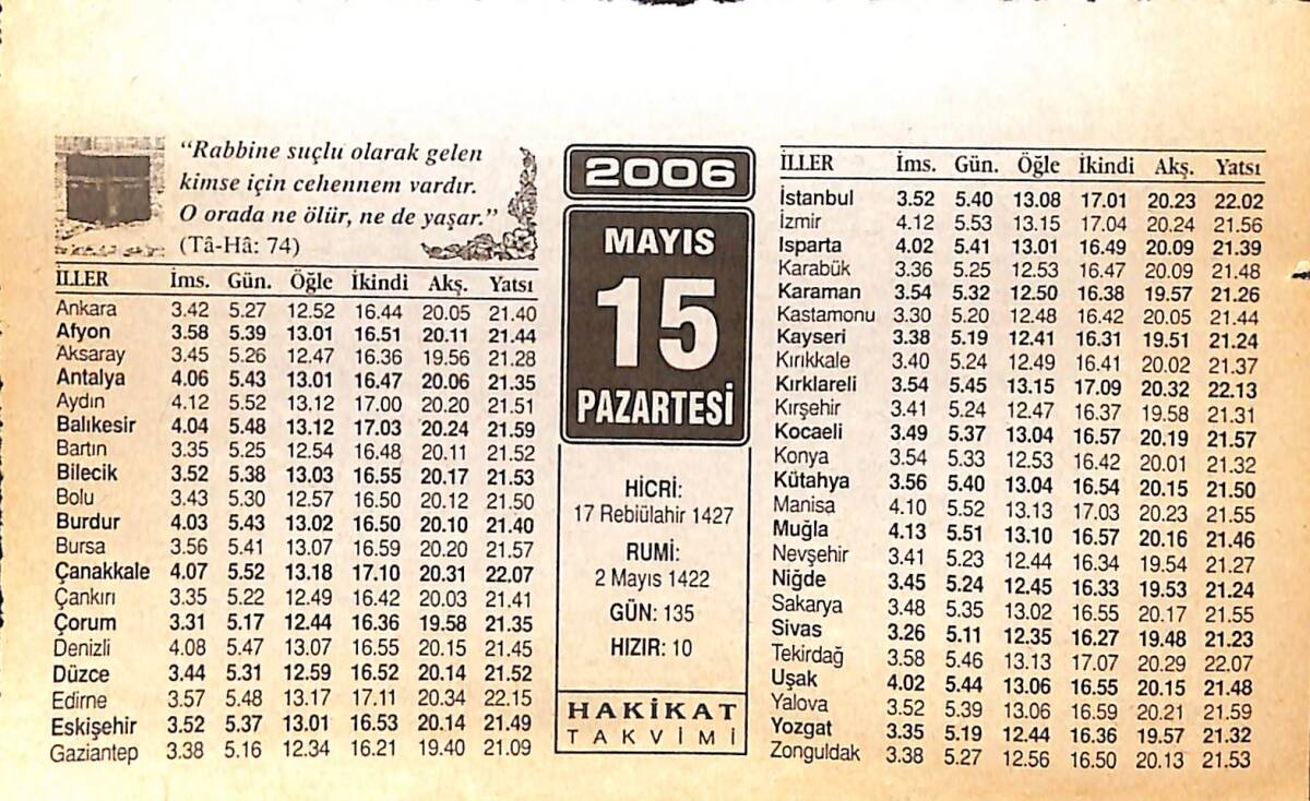 15 Mayıs 2006 Takvim Yaprağı - Doğum Günü Hediyesi EFMN13292 - 1