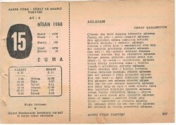 15 Nisan 1960 Ajans Türk Takvim Yaprağı (Şiirli Saatli) EFM(N)1572 - 2