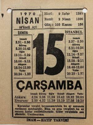 15 Nisan 1970 Takvim Yaprağı - Doğum Günü Hediyesi EFM(N)8270 - 1