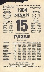 15 Nisan 1984 Takvim Yaprağı - Doğum Günü Hediyesi EFM(N)11330 - Gökçekoleksiyon