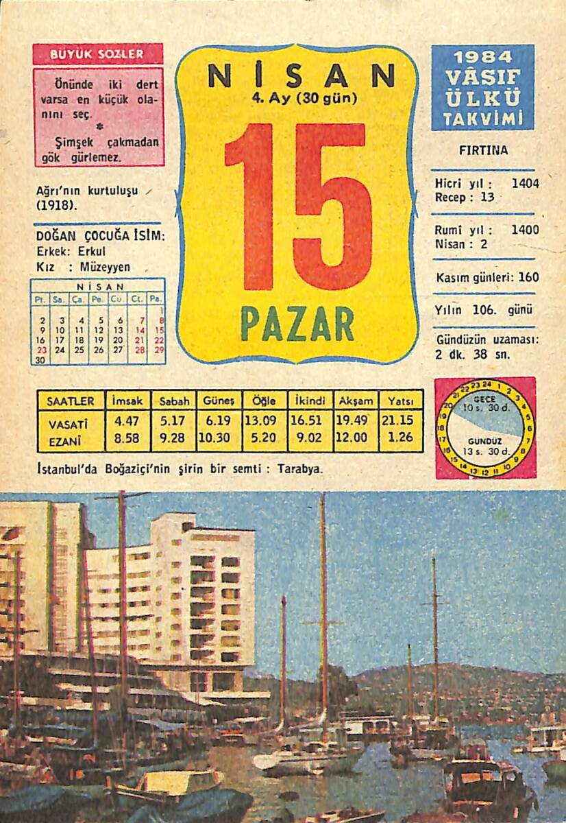 15 Nisan 1984 Takvim Yaprağı - Doğum Günü Hediyesi EFMN15184 - 1