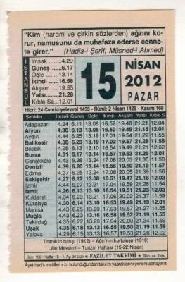 15 Nisan 2012 Takvim Yaprağı EFM(N)1916 - 1