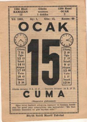 15 Ocak 1965 Takvim Yaprağı EFM(N)4514 - 1