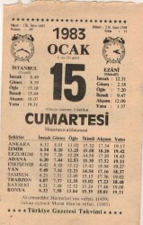 15 Ocak 1983 Takvim Yaprağı EFM(N)4568 - Gökçekoleksiyon