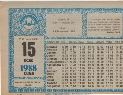 15 Ocak 1988 Takvim Yaprağı EFM(N)4909 - Gökçekoleksiyon
