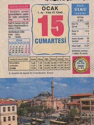 15 Ocak 2000 Takvim Yaprağı - Doğum Günü Hediyesi EFM(N)11844 - 1