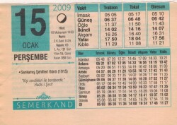 15 Ocak 2009 Takvim Yaprağı EFM(N)4971 - Gökçekoleksiyon