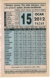15 Ocak 2012 Takvim Yaprağı EFM(N)1498 - 1