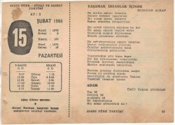 15 Şubat 1960 Ajans Türk Takvim Yaprağı (Şiirli Saatli) EFM(N)1513 - 2