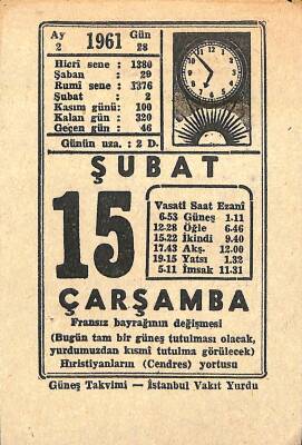 15 Şubat 1961 Takvim Yaprağı - Doğum Günü Hediyesi EFM(N)11224 - 1