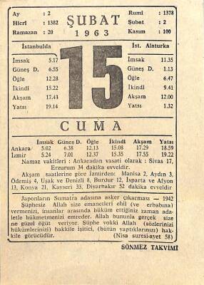 15 Şubat 1963 Takvim Yaprağı - Doğum Günü Hediyesi EFM(N)11399 - 1