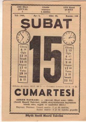 15 Şubat 1964 Takvim Yaprağı EFM(N)5723 - 2