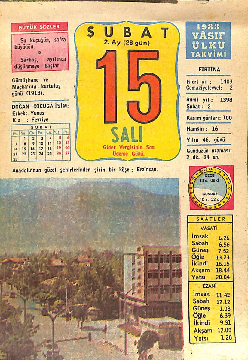 15 Şubat 1983 Takvim Yaprağı - Doğum Günü Hediyesi EFMN15064 - 1
