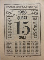 15 Şubat 1983 Takvim Yaprağı - Doğum Günü Hediyesi EFM(N)7812 - Gökçekoleksiyon